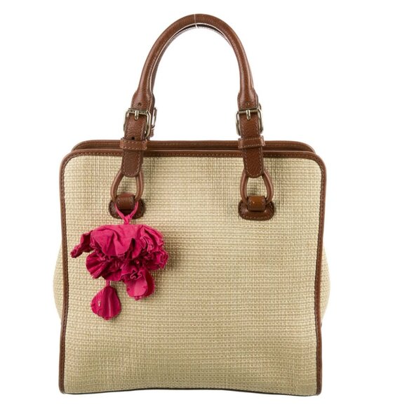 GUC Celine Vintage Leather Raffia Tote - Picture 1 of 8